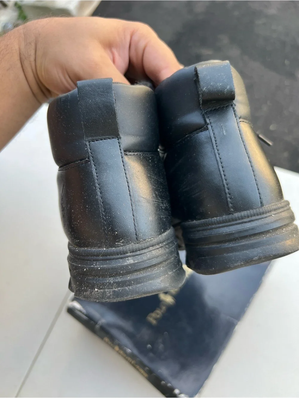 Ralph Lauren Black Leather Lace-Up Boots